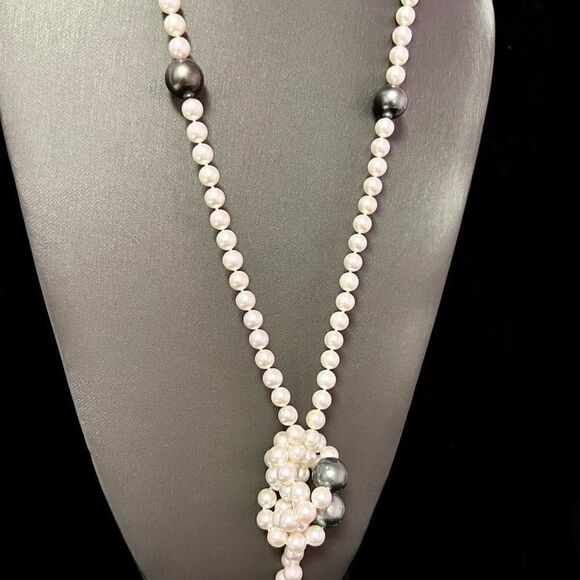 Akoya & Tahitian Diamond Necklace 53.5" Gold 13.50 mm Certified $11,975 216998 - Picture 13 of 14